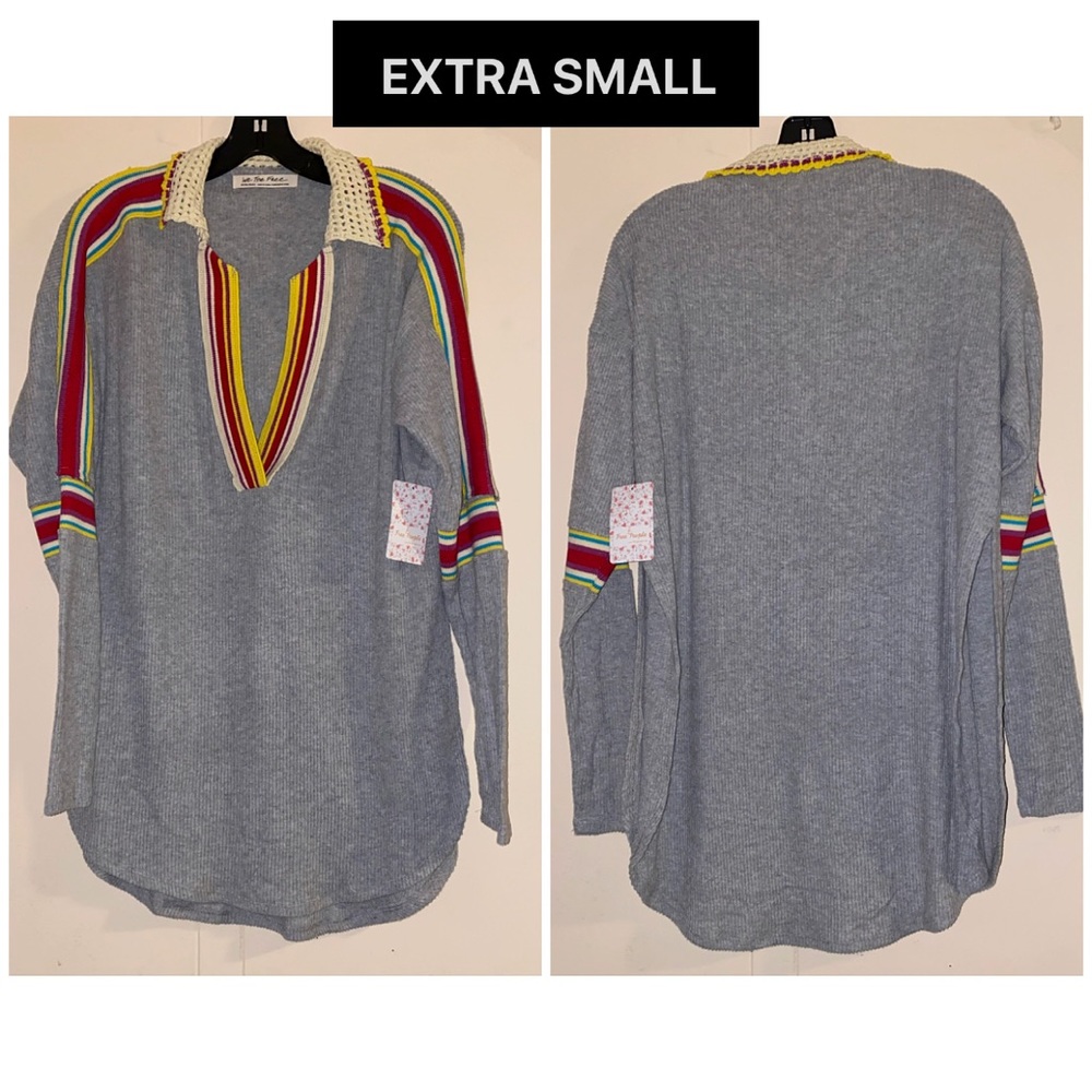 🏷 🆕 Free People Gray Crotchet Collar Sweater Top - Picture 4 of 16
